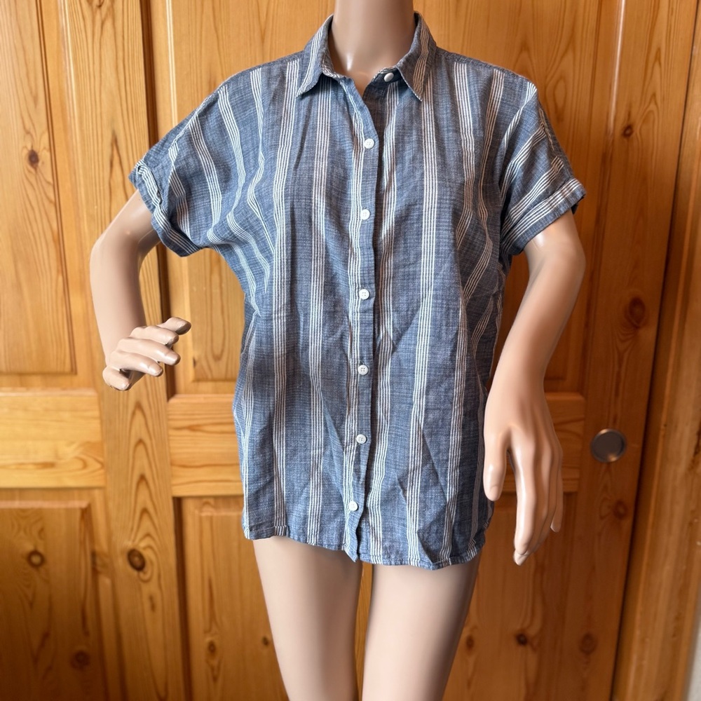 Marine Layer Womens Top Blouse Blue White Striped Size L Cotton